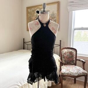 90s black lace halter mini dress Ossian fits like an xs